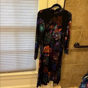 Johnny Was The Janie Mock Neck Dress. Black multi-color floral print. Size M.